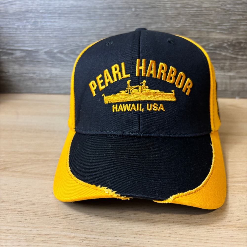 Pearl Harbor Hat Cap Strap Back Black Yellow One Size Adjustable‎